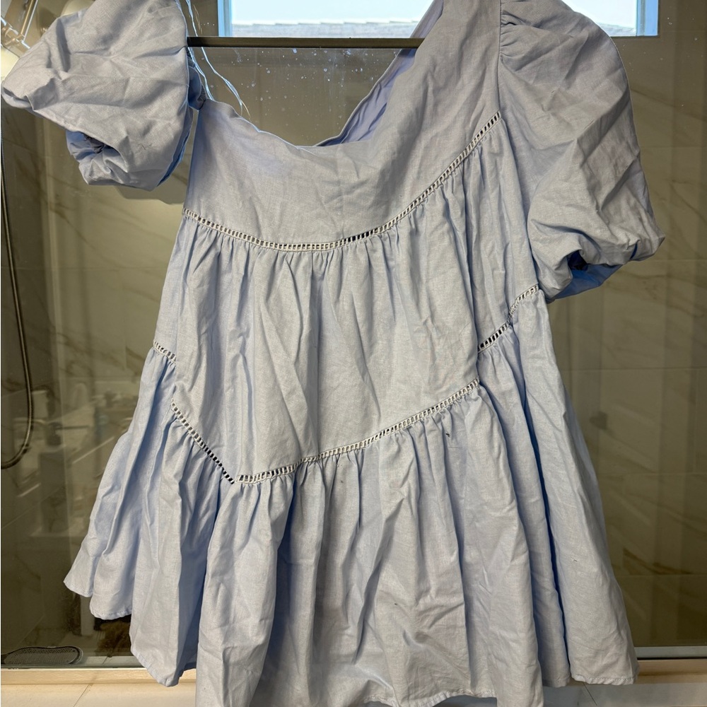 Showpo Light Blue Puff Sleeve Dress